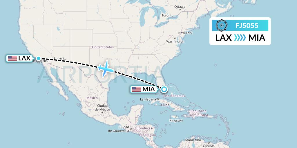 FJ5055 Fiji Airways Flight Map: Los Angeles to Miami