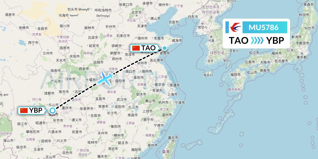 MU5786 China Eastern Airlines Flight Map: Qingdao to Yibin