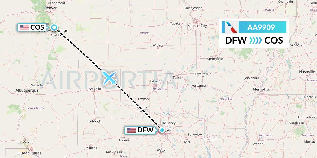 AA9909 American Airlines Flight Map: Dallas to Colorado Springs