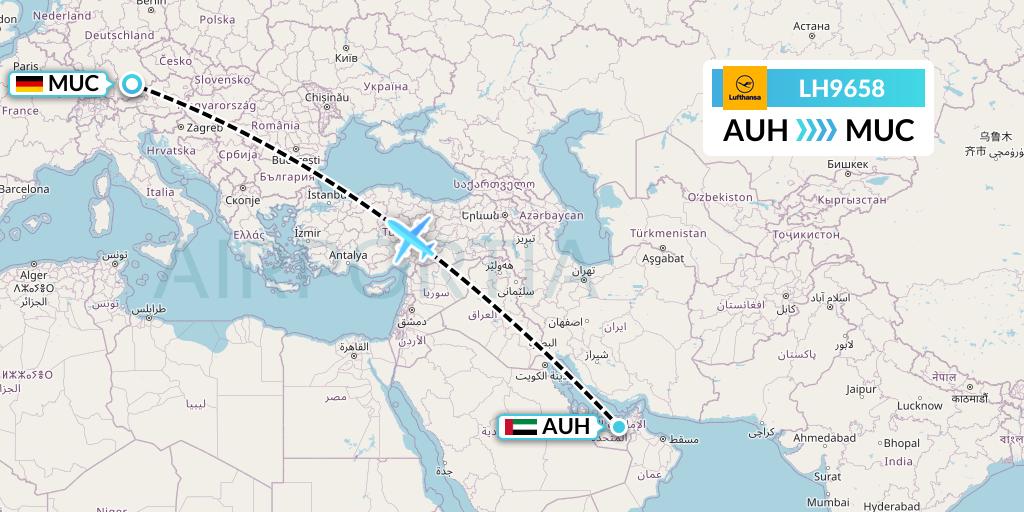 LH9658 Lufthansa Flight Map: Abu Dhabi to Munich