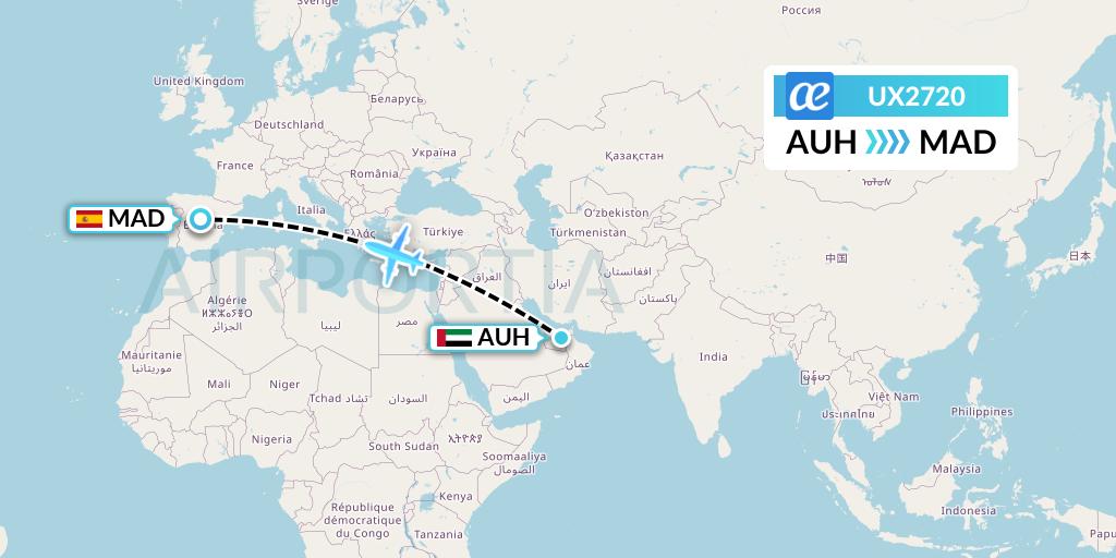 UX2720 Air Europa Flight Map: Abu Dhabi to Madrid