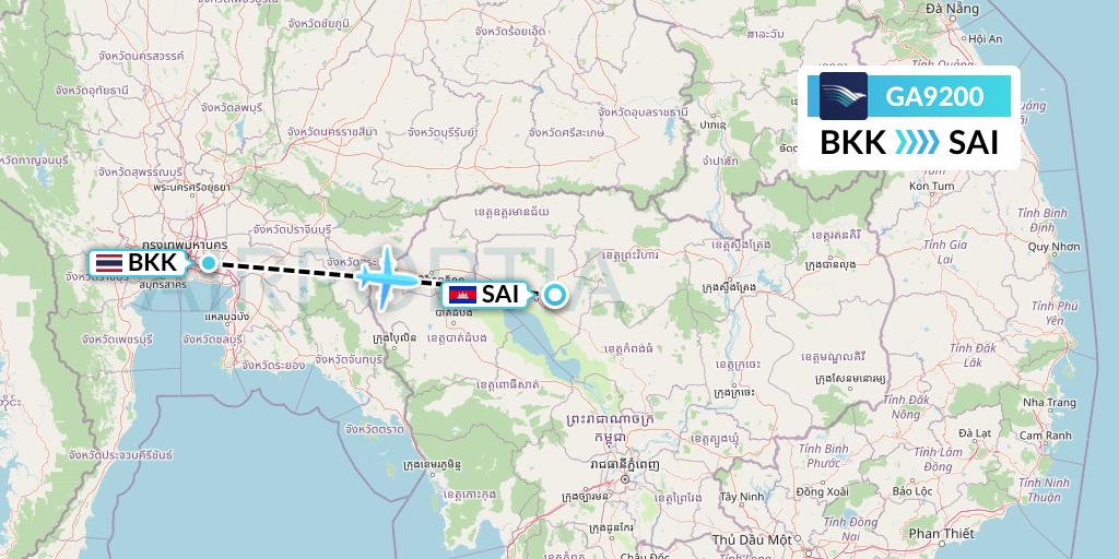 GA9200 Garuda Indonesia Flight Map: Bangkok to Siem Reap