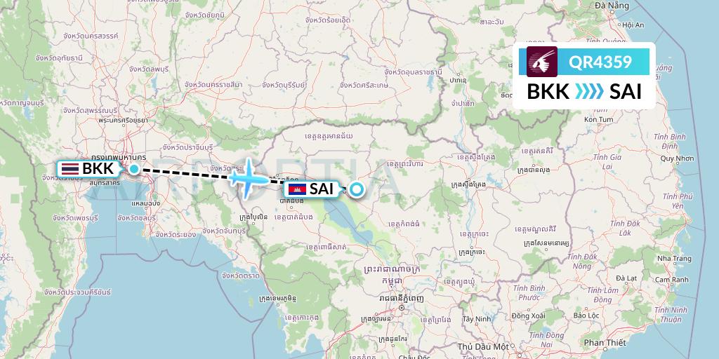 QR4359 Qatar Airways Flight Map: Bangkok to Siem Reap