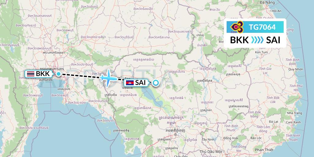 TG7064 Thai Airways Flight Map: Bangkok to Siem Reap
