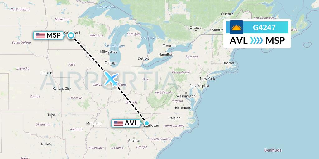 G4247 Allegiant Air Flight Map: Asheville to Minneapolis