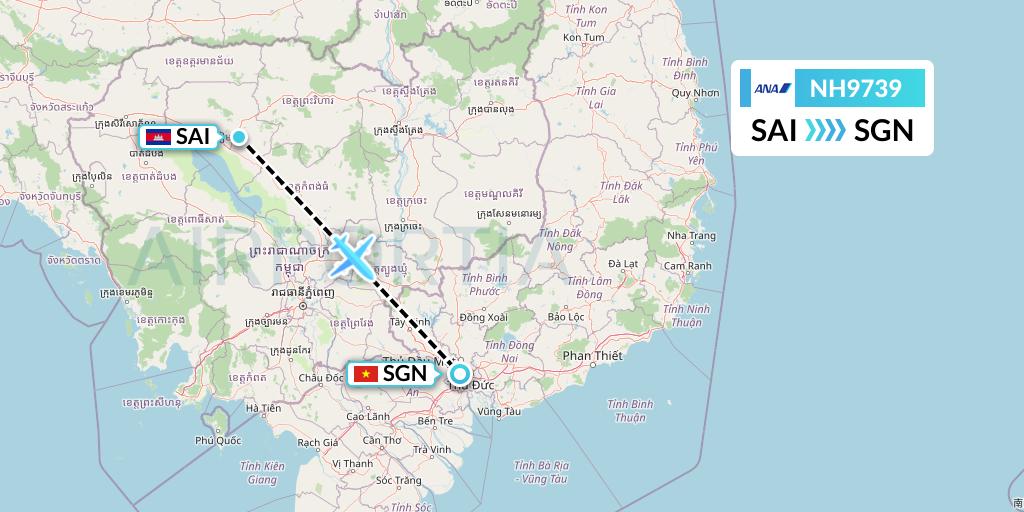 NH9739 All Nippon Airways Flight Map: Siem Reap to Ho Chi Minh City