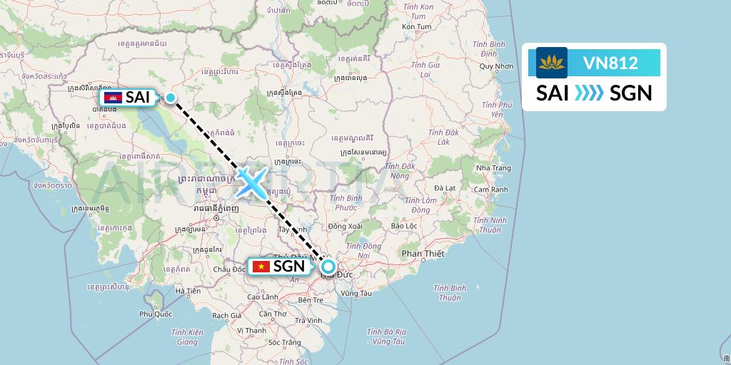 VN812 Vietnam Airlines Flight Map: Siem Reap to Ho Chi Minh City