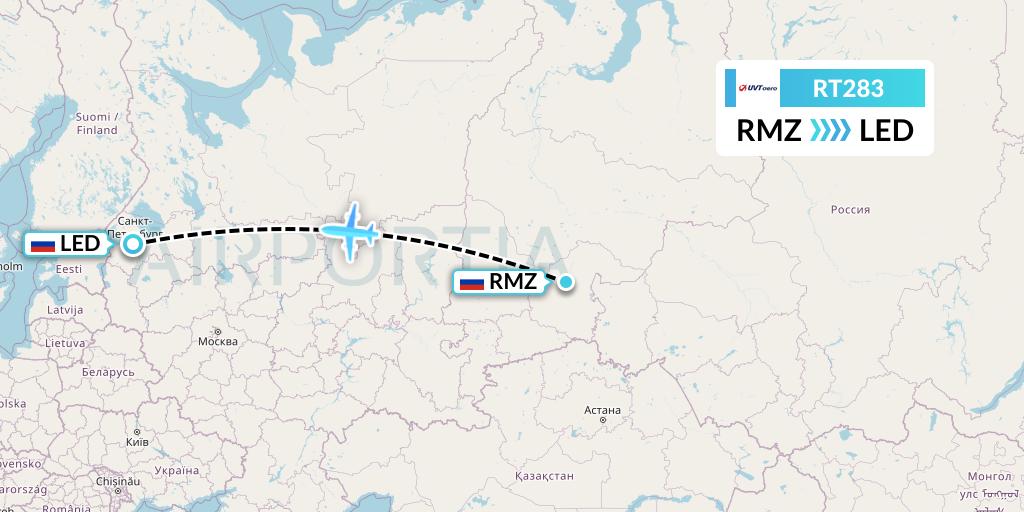 RT283 UVT aero Flight Map: Tobolsk to St. Petersburg