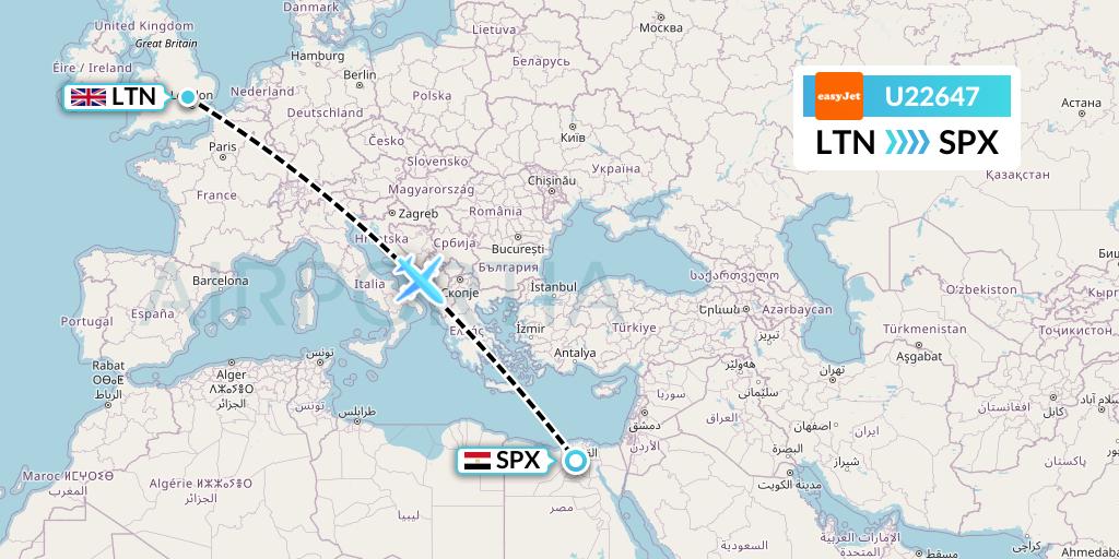 U22647 EasyJet Flight Map: London to Cairo