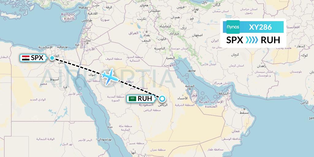 XY286 Flynas Flight Map: Cairo to Riyadh