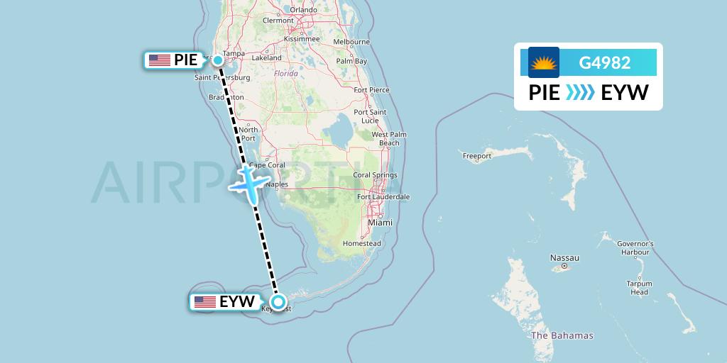 G4982 Allegiant Air Flight Map: St. Petersburg to Key West