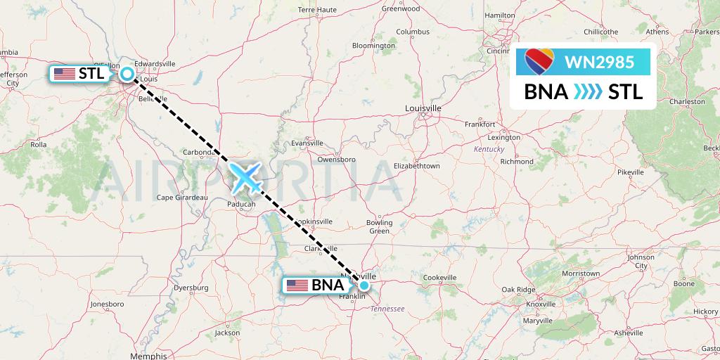 WN2985 Southwest Airlines Flight Map: Nashville to St. Louis