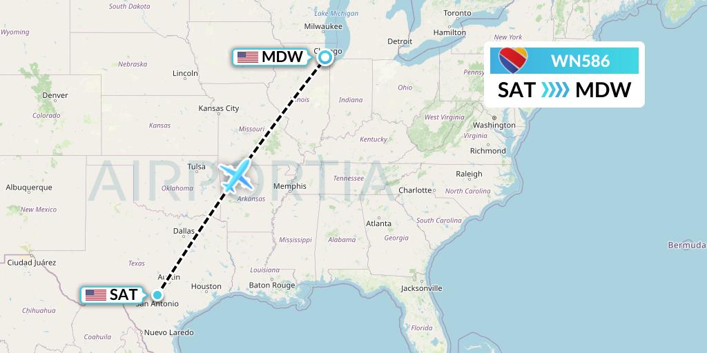 WN586 Southwest Airlines Flight Map: San Antonio to Chicago