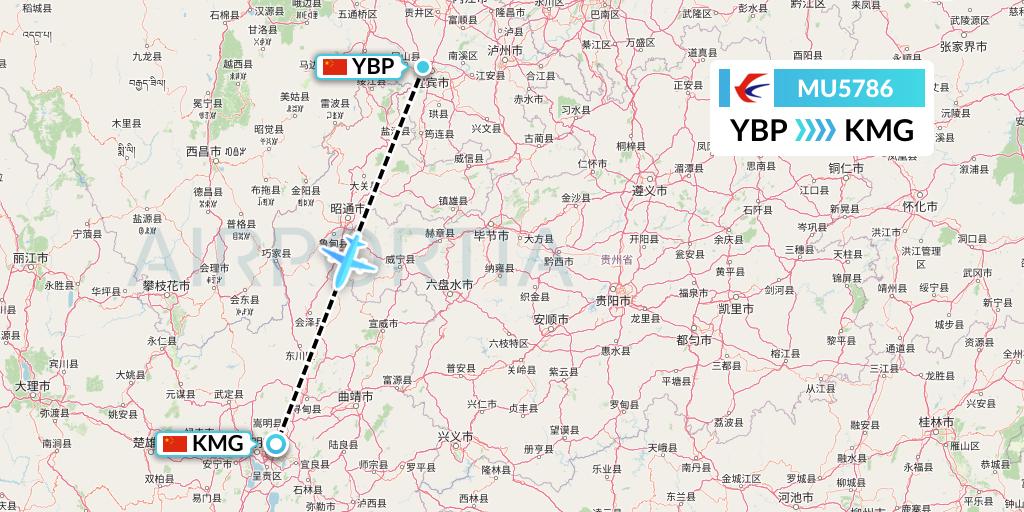 MU5786 China Eastern Airlines Flight Map: Yibin to Kunming