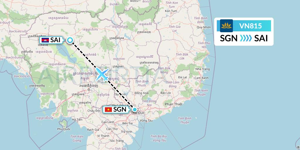 VN815 Vietnam Airlines Flight Map: Ho Chi Minh City to Siem Reap