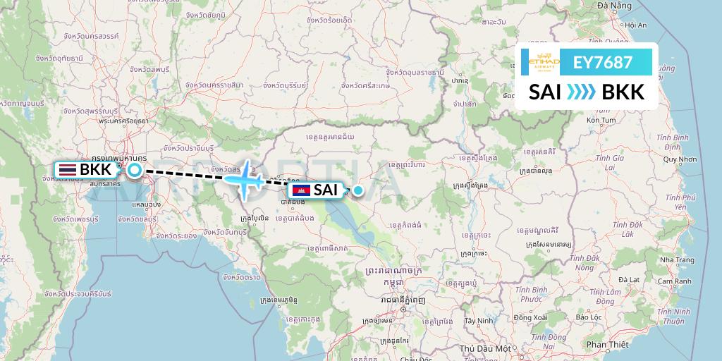 EY7687 Etihad Airways Flight Map: Siem Reap to Bangkok