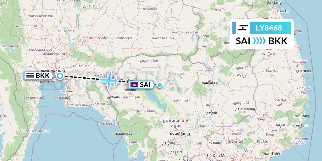 LY8468 El Al Flight Map: Siem Reap to Bangkok