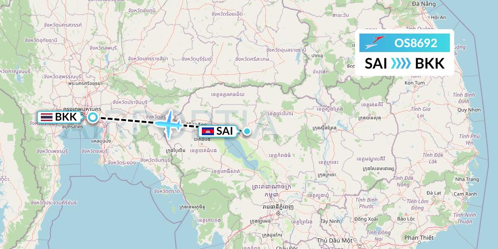 OS8692 Austrian Airlines Flight Map: Siem Reap to Bangkok