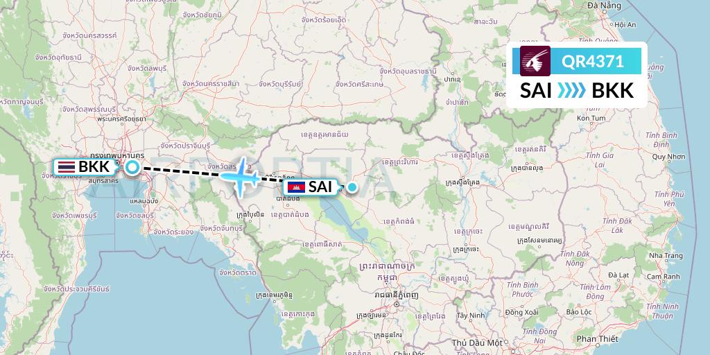 QR4371 Qatar Airways Flight Map: Siem Reap to Bangkok