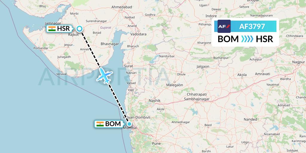 AF3797 Air France Flight Map: Mumbai to Rajkot