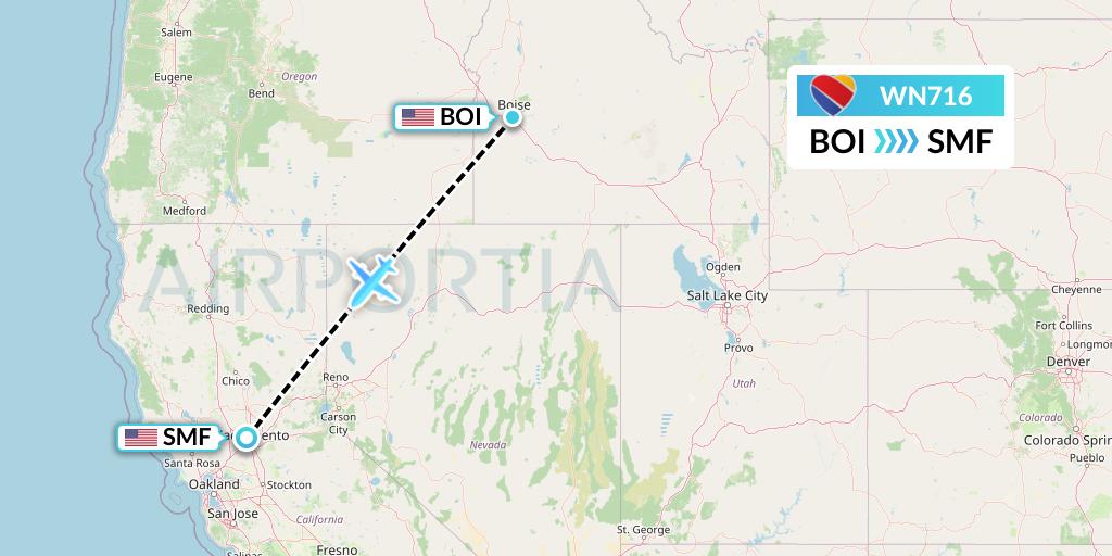 WN716 Southwest Airlines Flight Map: Boise to Sacramento