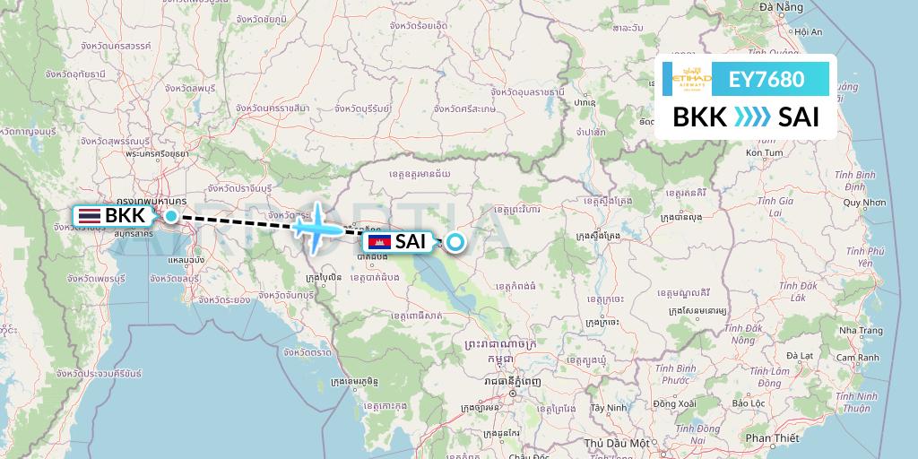 EY7680 Etihad Airways Flight Map: Bangkok to Siem Reap