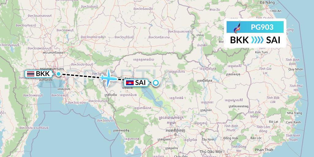 PG903 Bangkok Airways Flight Map: Bangkok to Siem Reap