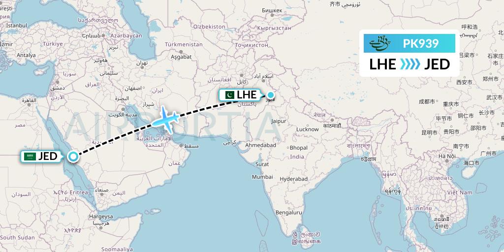 PK939 Pakistan International Airlines Flight Map: Lahore to Jeddah