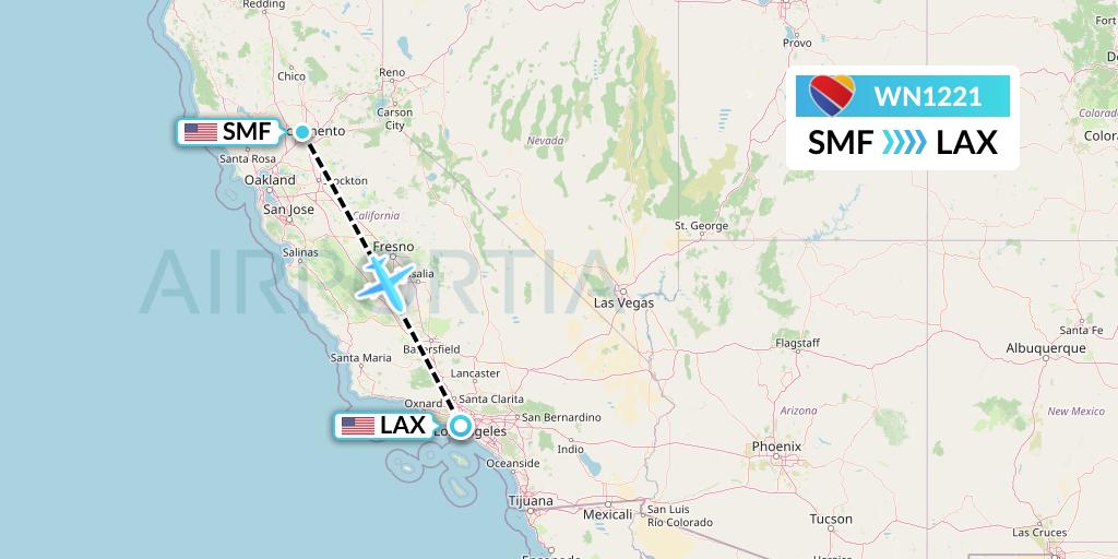 WN1221 Southwest Airlines Flight Map: Sacramento to Los Angeles