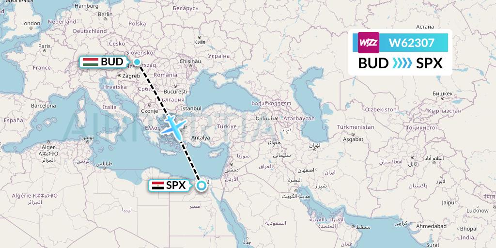 W62307 Wizz Air Flight Map: Budapest to Cairo