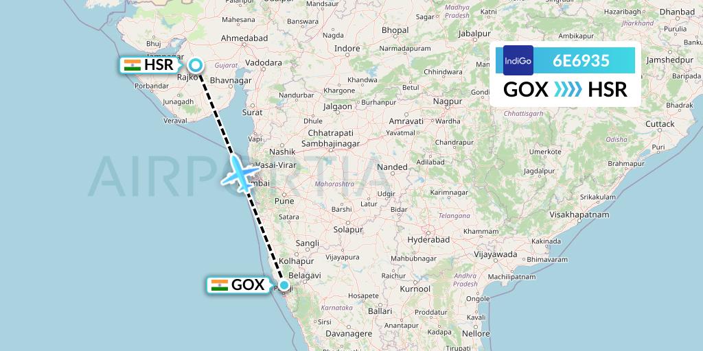 6E6935 IndiGo Airlines Flight Map: Goa to Rajkot