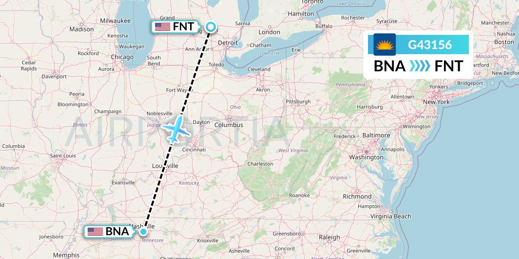 G43156 Allegiant Air Flight Map: Nashville to Flint