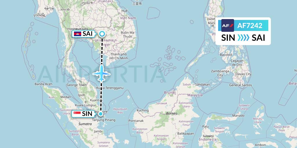 AF7242 Air France Flight Map: Singapore to Siem Reap