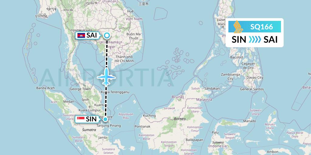 SQ166 Singapore Airlines Flight Map: Singapore to Siem Reap