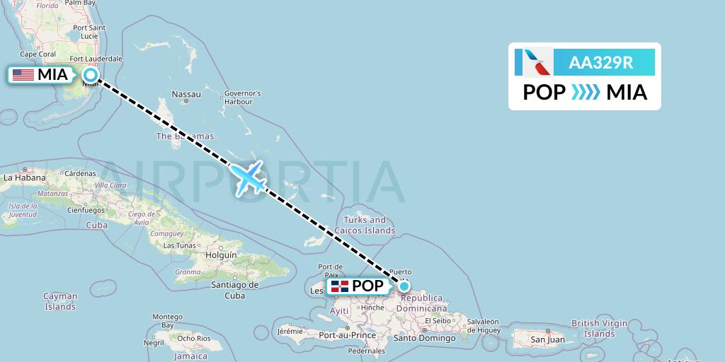 AA329R American Airlines Flight Map: Puerto Plata to Miami