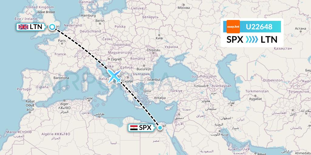 U22648 EasyJet Flight Map: Cairo to London