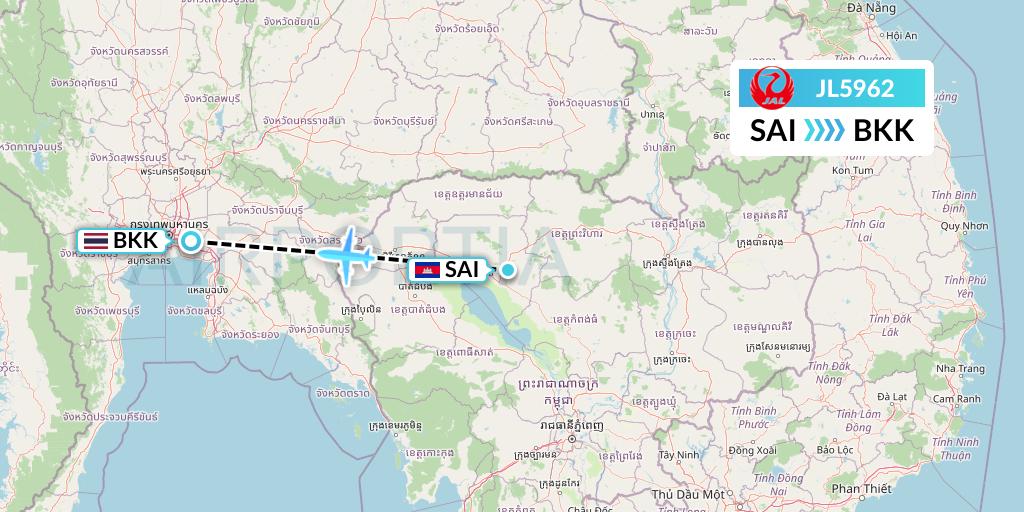 JL5962 Japan Airlines Flight Map: Siem Reap to Bangkok