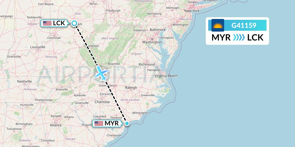 G41159 Allegiant Air Flight Map: Myrtle Beach to Columbus