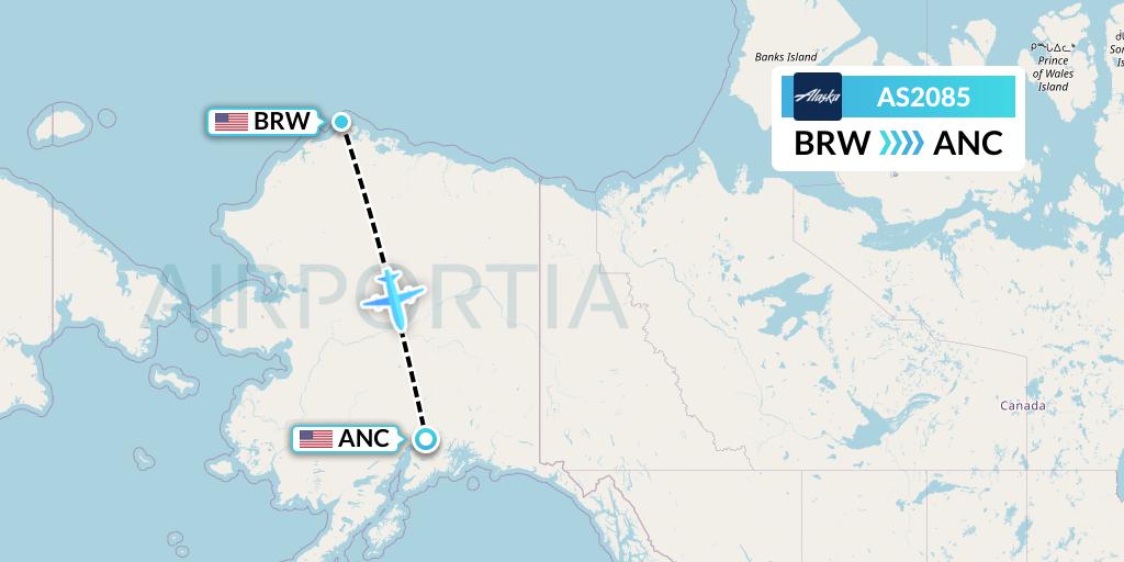 AS2085 Alaska Airlines Flight Map: Barrow to Anchorage