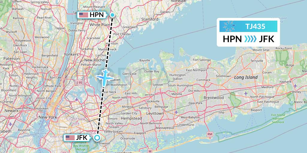 TJ435 Tradewind Aviation Flight Map: White Plains to New York