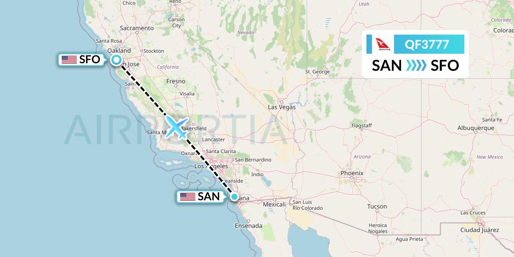 QF3777 Qantas Flight Map: San Diego to San Francisco