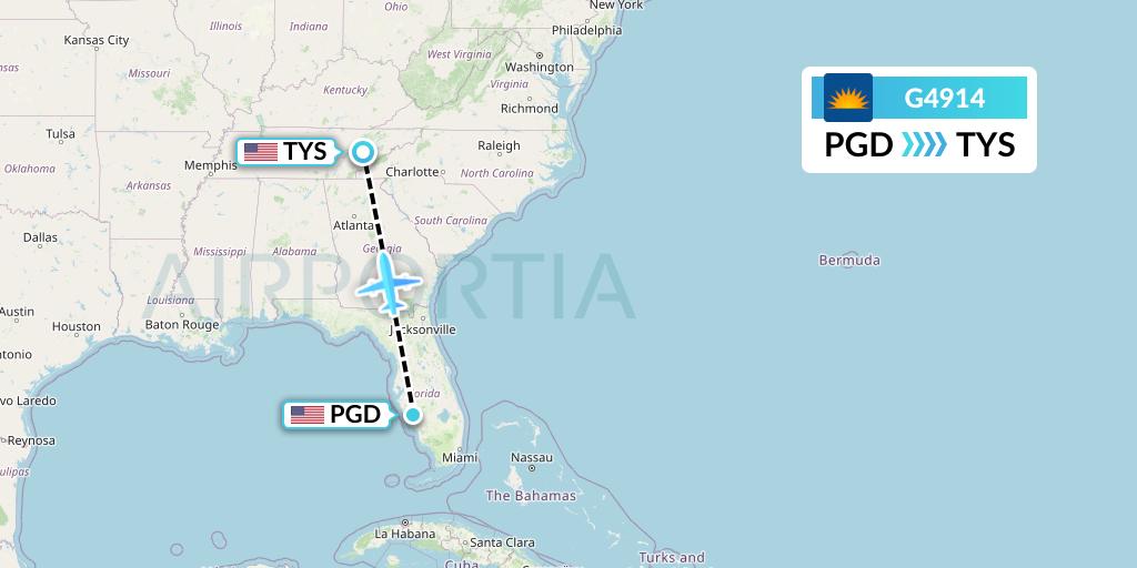 G4914 Allegiant Air Flight Map: Punta Gorda to Knoxville