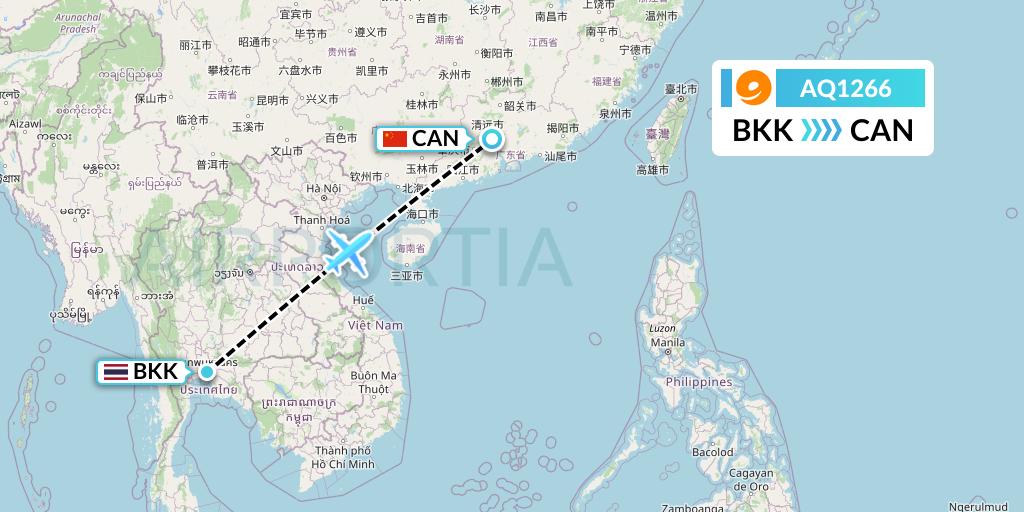AQ1266 9 Air Flight Map: Bangkok to Guangzhou