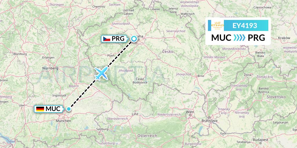 EY4193 Etihad Airways Flight Map: Munich to Prague