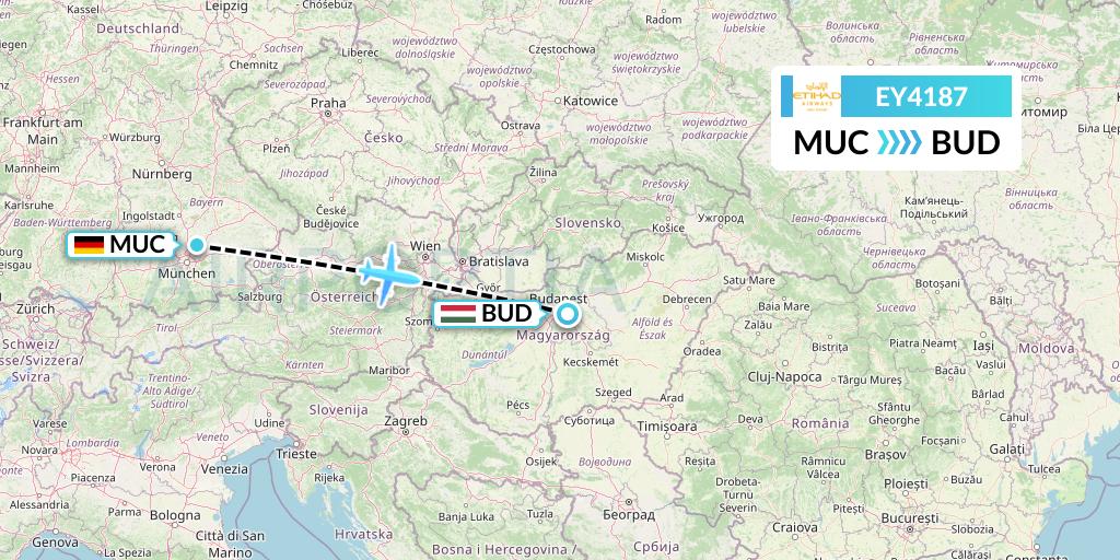 EY4187 Etihad Airways Flight Map: Munich to Budapest