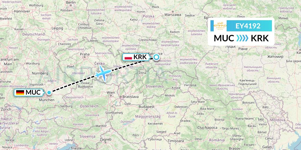 EY4192 Etihad Airways Flight Map: Munich to Krakow