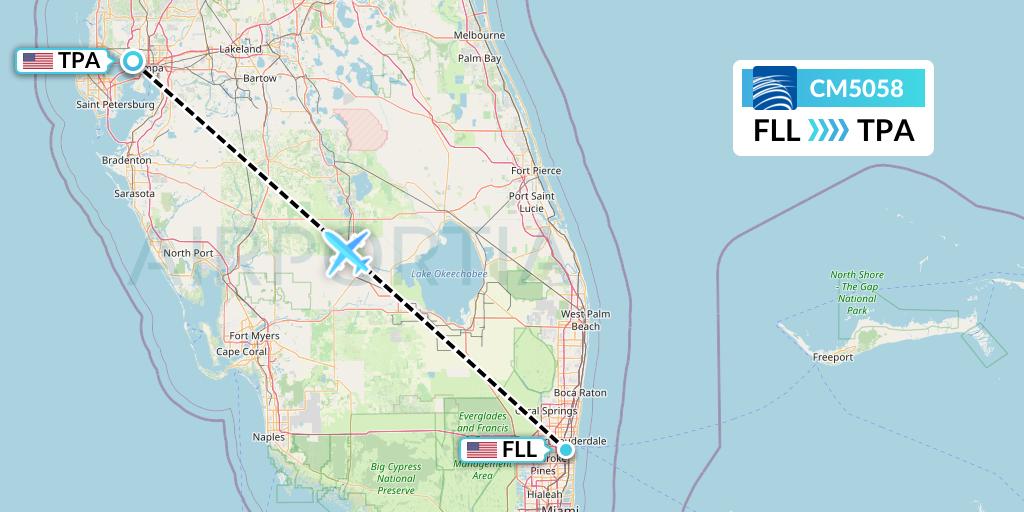 CM5058 Copa Airlines Flight Map: Fort Lauderdale to Tampa