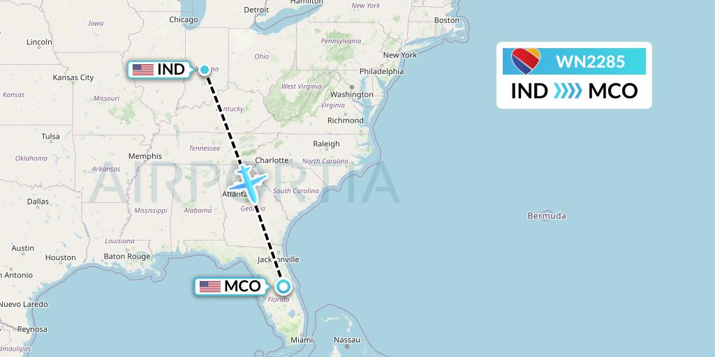 WN2285 Southwest Airlines Flight Map: Indianapolis to Orlando