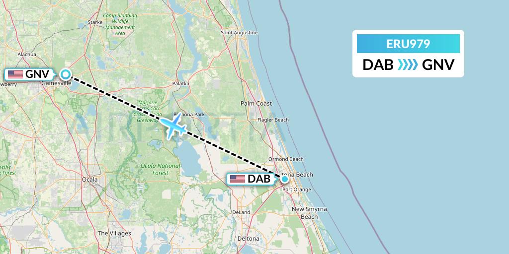 ERU979 Embry-riddle Aeronautical University Flight Map: Daytona Beach to Gainesville