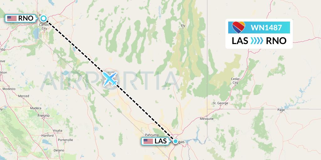 WN1487 Southwest Airlines Flight Map: Las Vegas to Reno